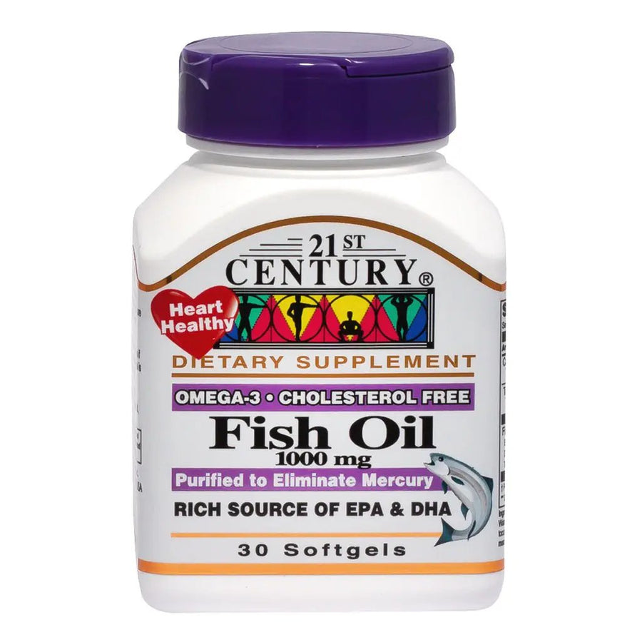 21st Century Omega-3 1000 mg Fish Oil Supplement – 30 Softgels