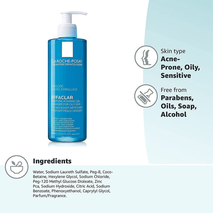 La Roche-Posay Effaclar Acne Foaming Cleansing Gel For Oily & Acne Prone Skin 400ml - Easy Pharmacy LLC