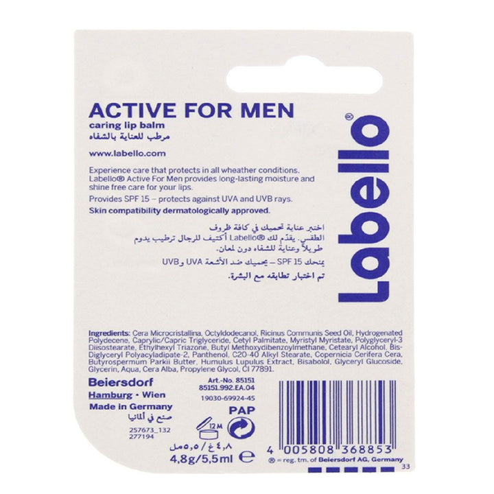 Labello For Men Active Care Lip Balm 4.8 g - Easy Pharmacy LLC