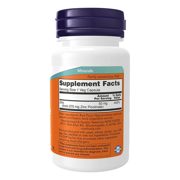 Now Zinc Picolinate 50mg Capsules For Immune Support, Pack of 60's - Easy Pharmacy LLC