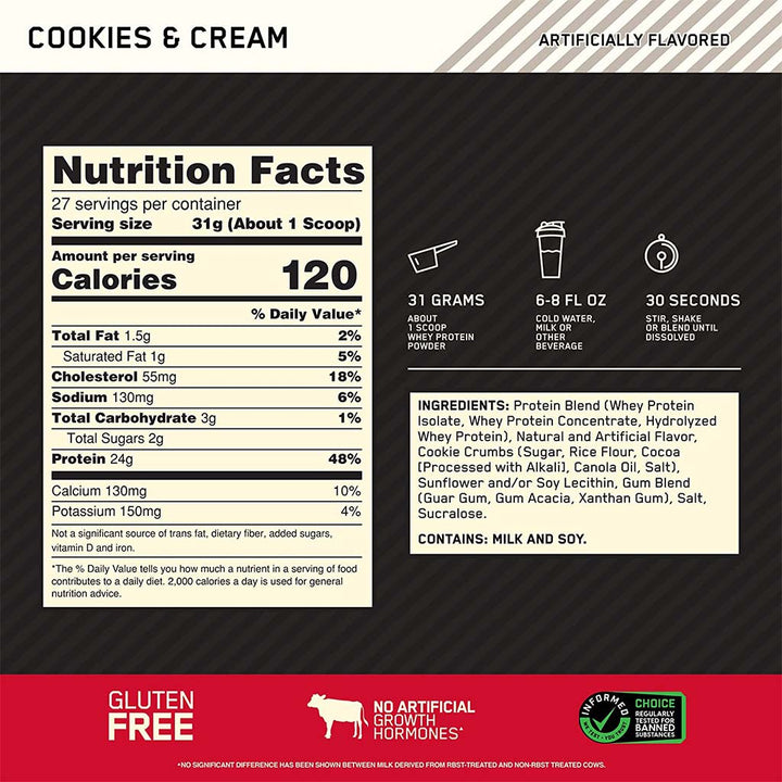 Optimum Nutrition Gold Standard 100% Whey Cookies & Cream Protein Powder 27 Servings - Easy Pharmacy LLC