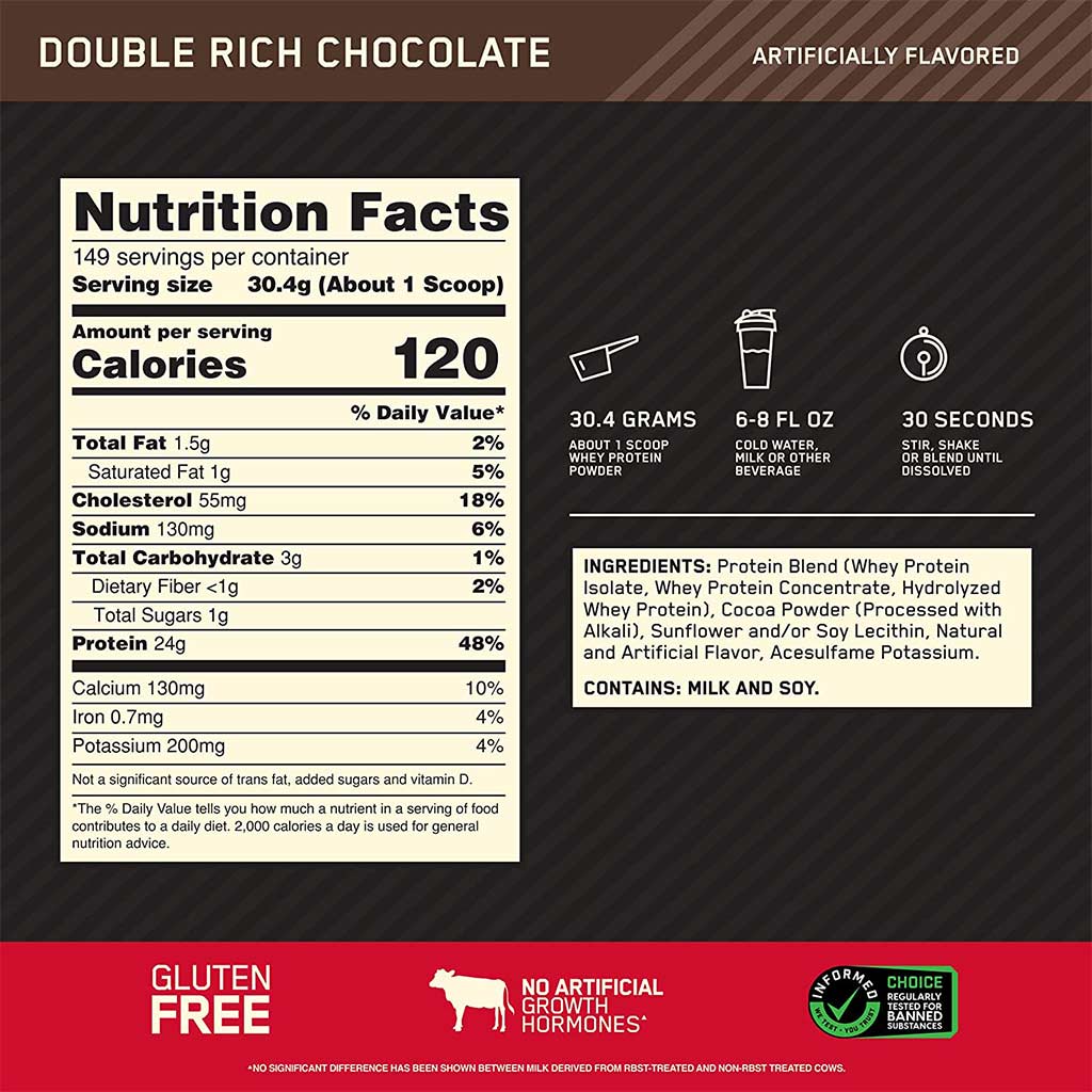 Optimum Nutrition Gold Standard 100% Whey Protein Double Rich Chocolate 10lb - Easy Pharmacy LLC