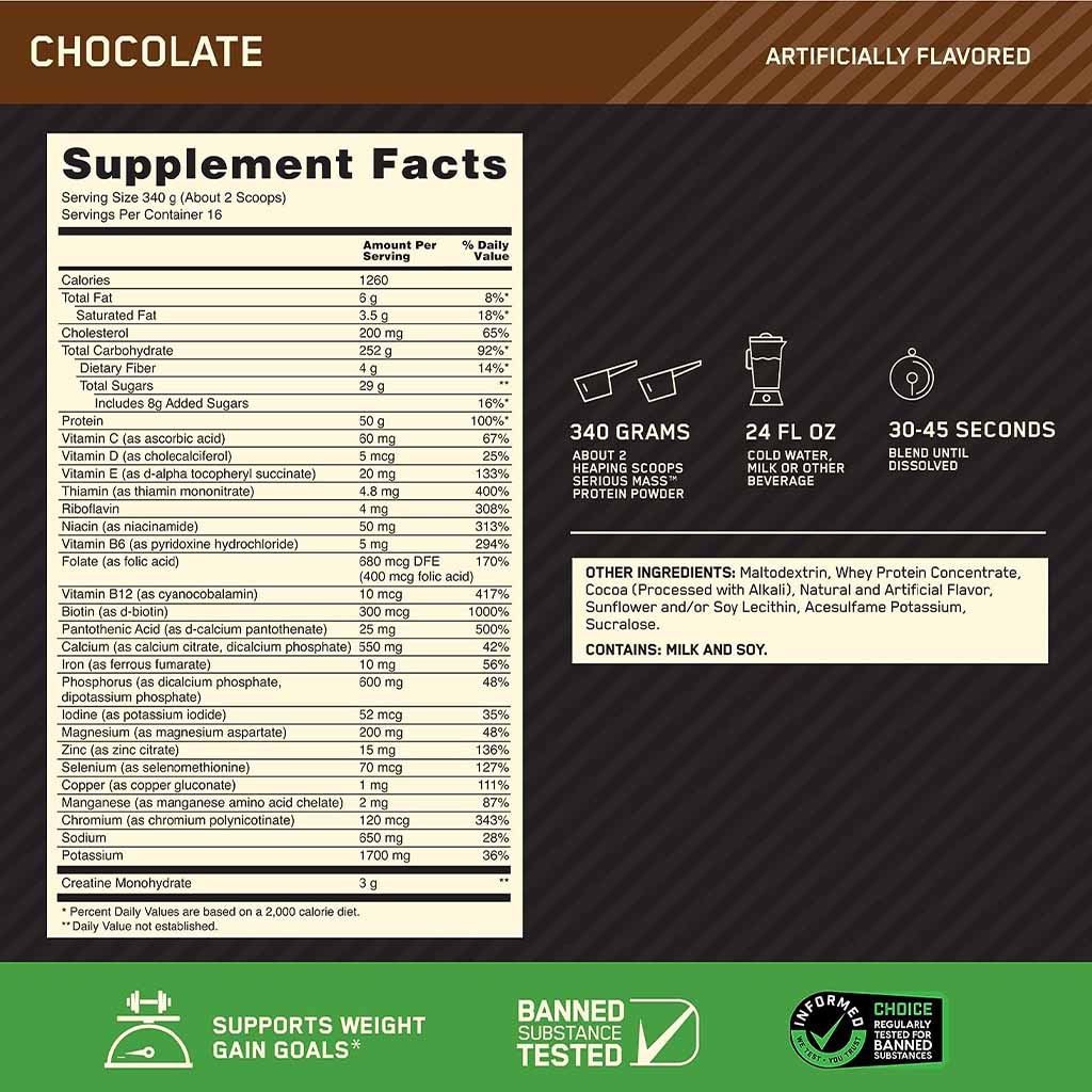 Optimum Nutrition Serious Mass Chocolate Protein Powder 12lb - Easy Pharmacy LLC