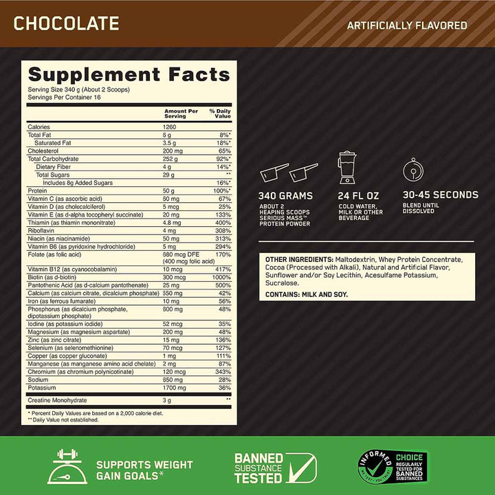 Optimum Nutrition Serious Mass Chocolate Protein Powder 12lb - Easy Pharmacy LLC