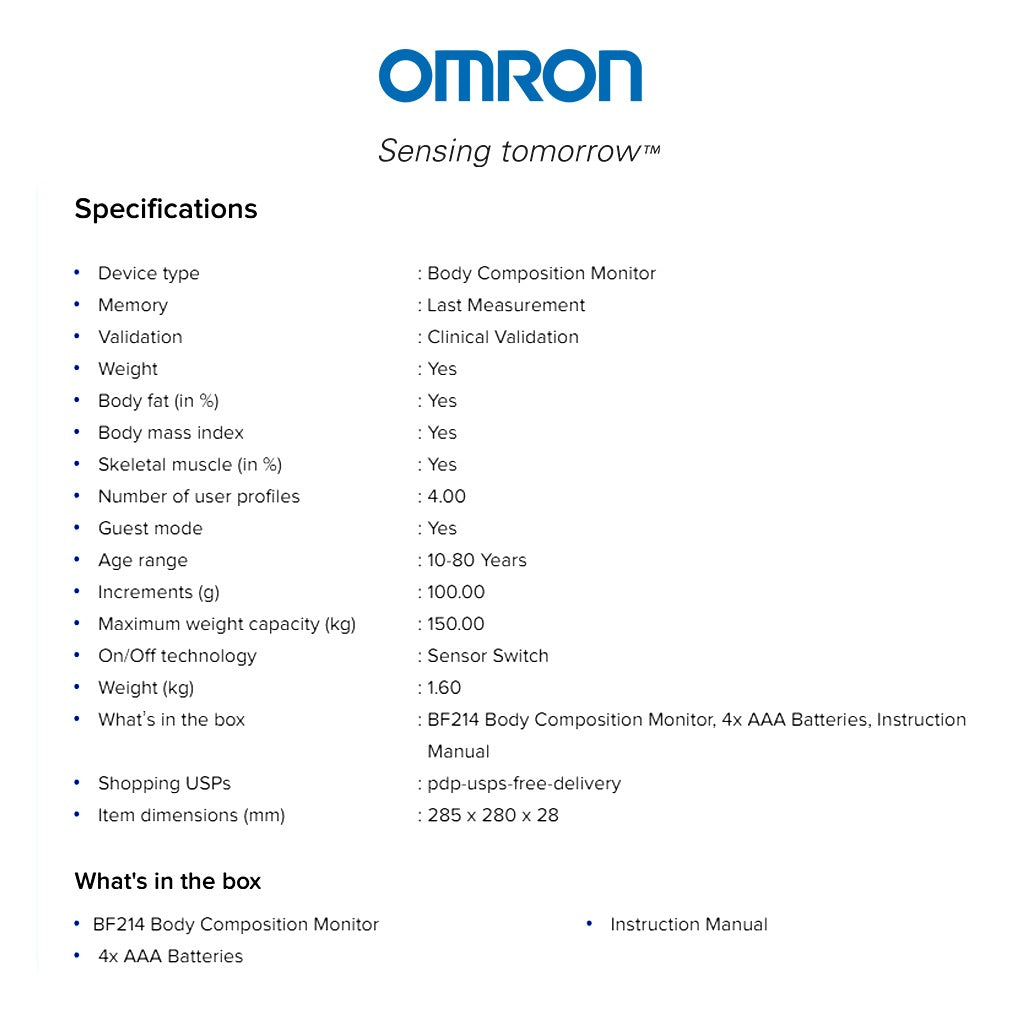 Omron BF214 Body Composition Monitor - Easy Pharmacy LLC