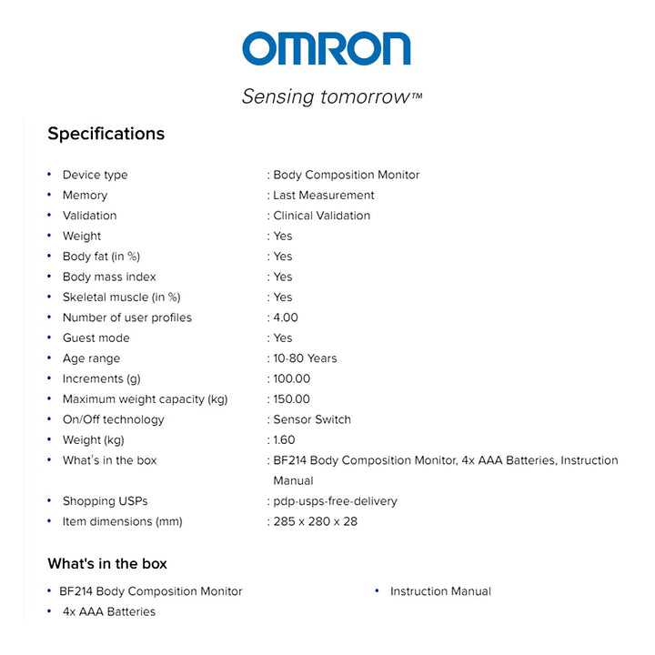 Omron BF214 Body Composition Monitor - Easy Pharmacy LLC