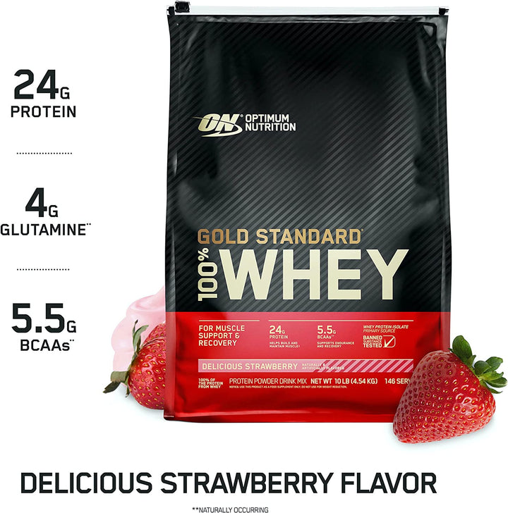 Optimum Nutrition Gold Standard 100% Whey Protein Powder Drink Mix Delicious Strawberry 10lb - Easy Pharmacy LLC
