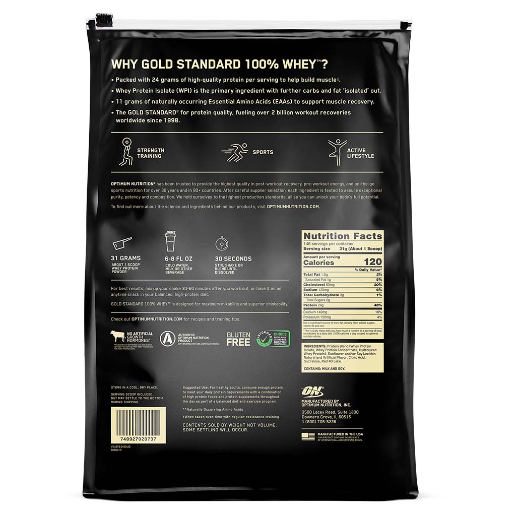Optimum Nutrition Gold Standard 100% Whey Protein Powder Drink Mix Delicious Strawberry 10lb - Easy Pharmacy LLC