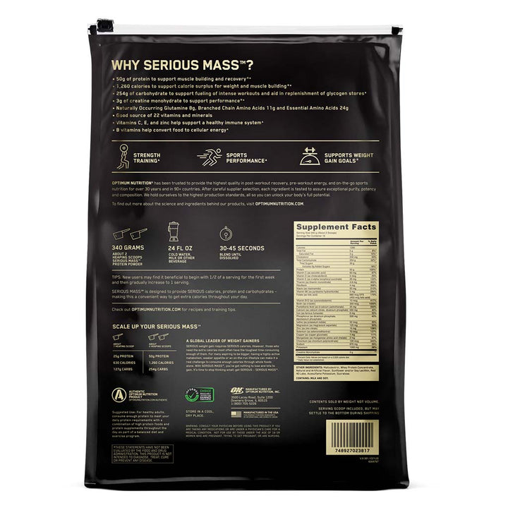 Optimum Nutrition Serious Mass Powder Strawberry 12lb - Easy Pharmacy LLC