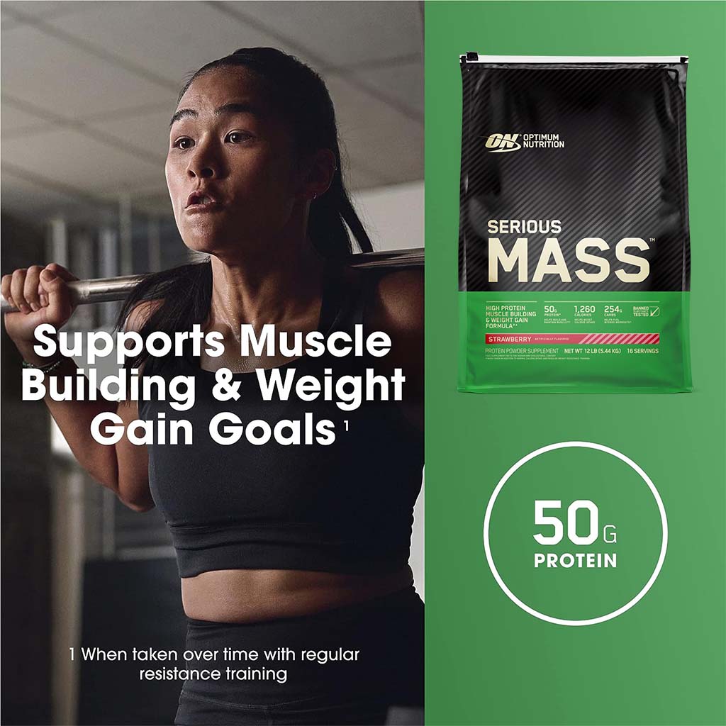 Optimum Nutrition Serious Mass Powder Strawberry 12lb - Easy Pharmacy LLC