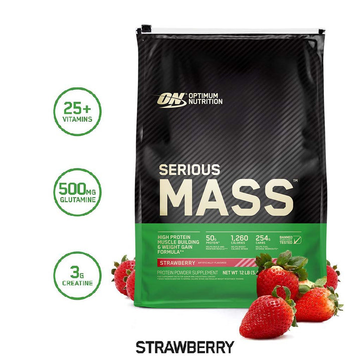 Optimum Nutrition Serious Mass Powder Strawberry 12lb - Easy Pharmacy LLC