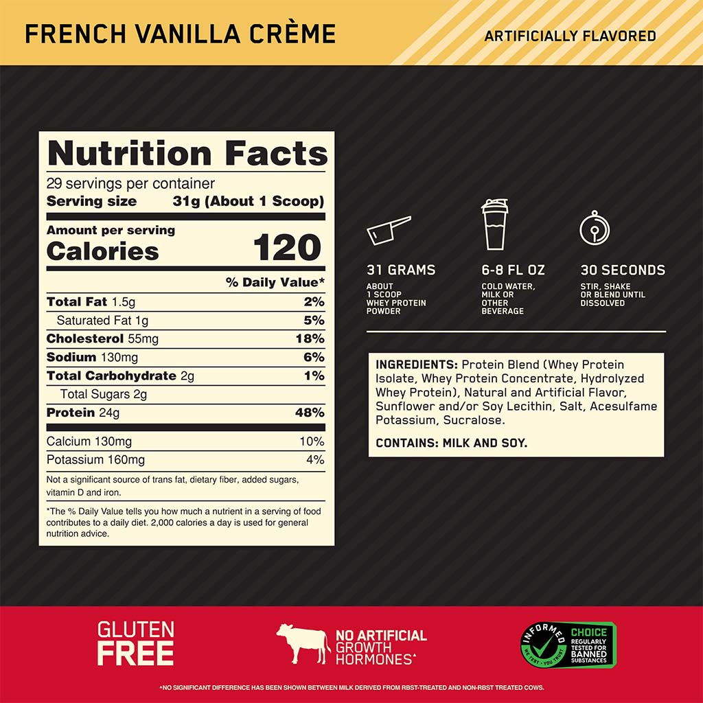 Optimum Nutrition Gold Standard 100% Whey French Vanilla Cream Protein Powder 2lb - Easy Pharmacy LLC