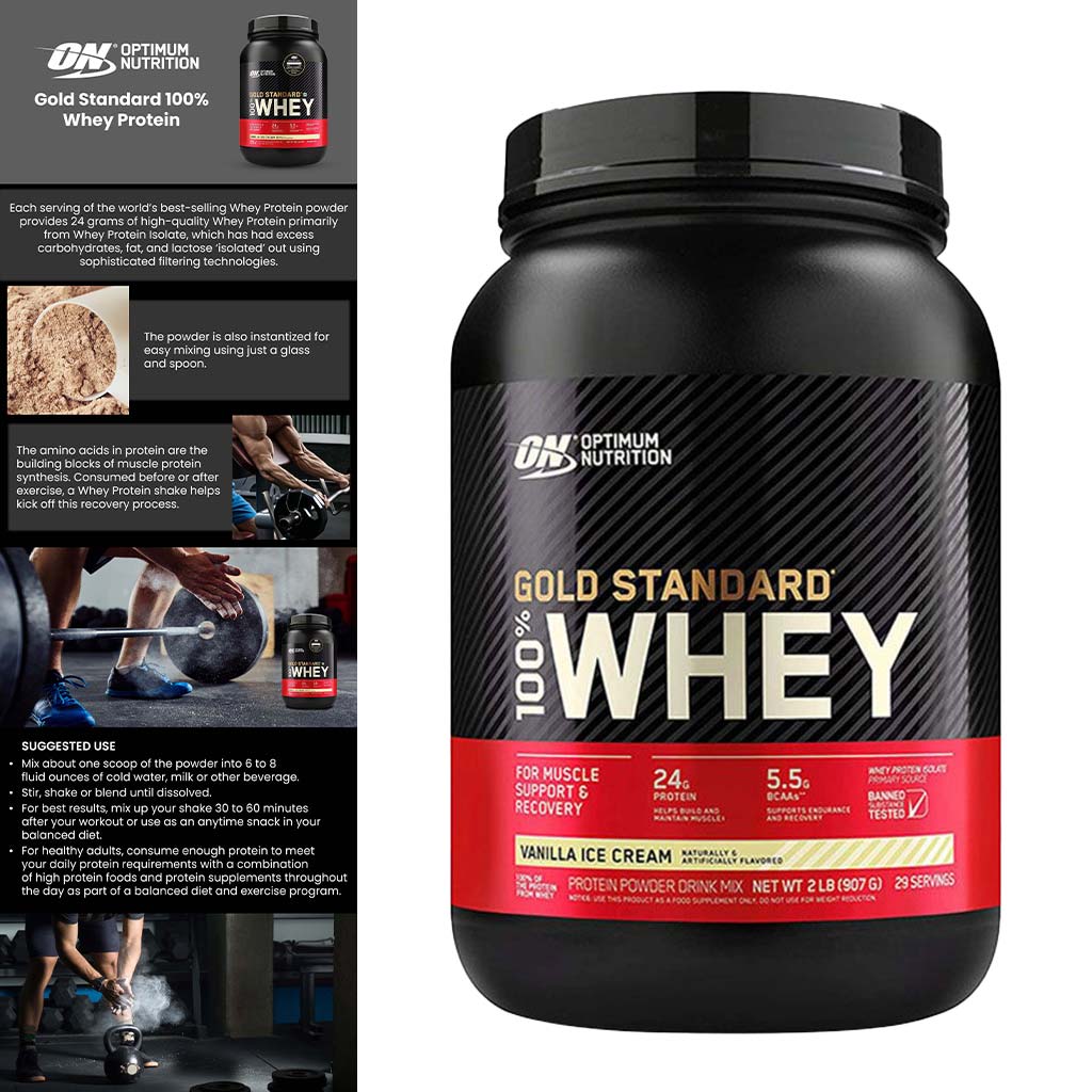 Optimum Nutrition Gold Standard 100% Whey Vanilla Ice Cream Protein Powder 1.98lb - Easy Pharmacy LLC