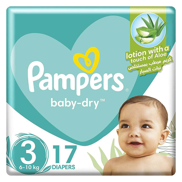Pampers Baby-Dry Baby Diapers With Aloe Vera, Size 3, 6-10Kg, Pack of 17's - Easy Pharmacy LLC