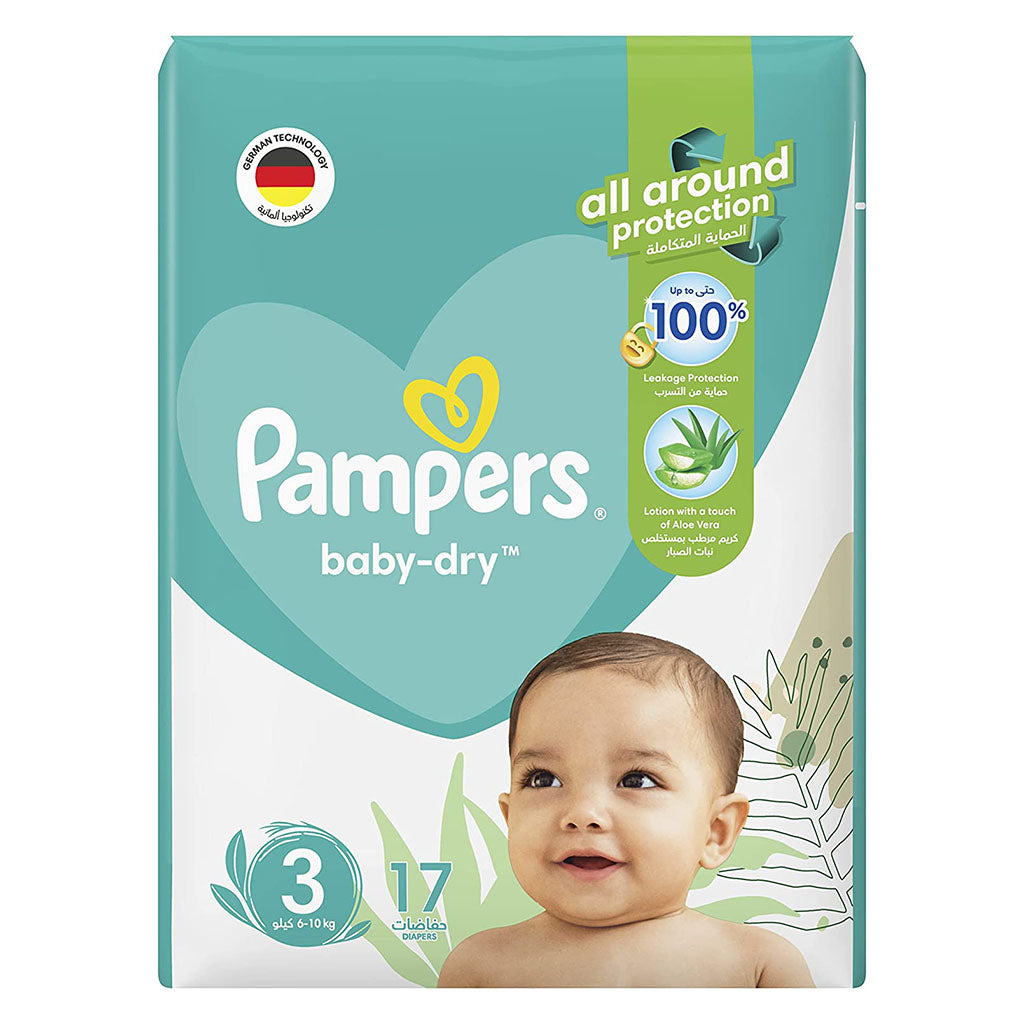 Pampers Baby-Dry Baby Diapers With Aloe Vera, Size 3, 6-10Kg, Pack of 17's - Easy Pharmacy LLC