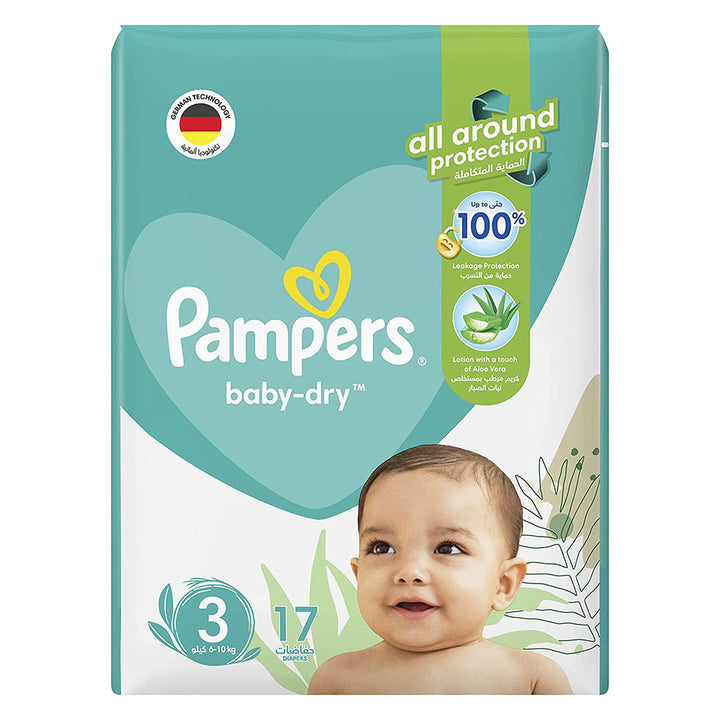 Pampers Baby-Dry Baby Diapers With Aloe Vera, Size 3, 6-10Kg, Pack of 17's - Easy Pharmacy LLC