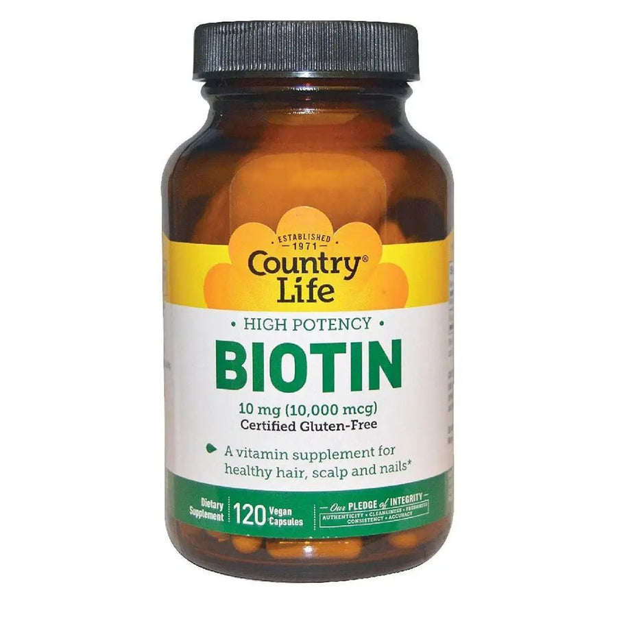 Country Life Biotin 10 mg Gluten-Free Vegan Capsules For Hair, Scalp & Nails, Pack of 120's