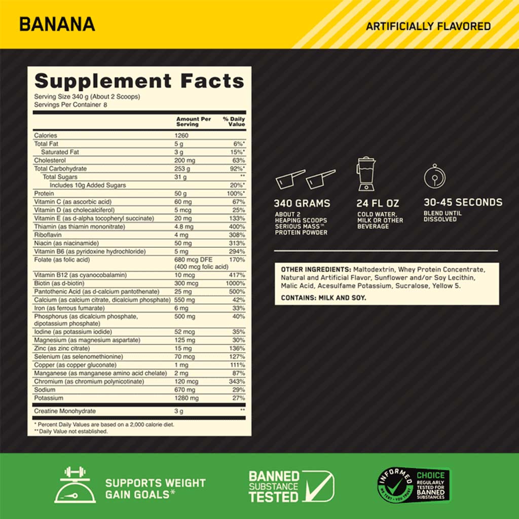 Optimum Nutrition Serious Mass Powder Banana 6lb - Easy Pharmacy LLC