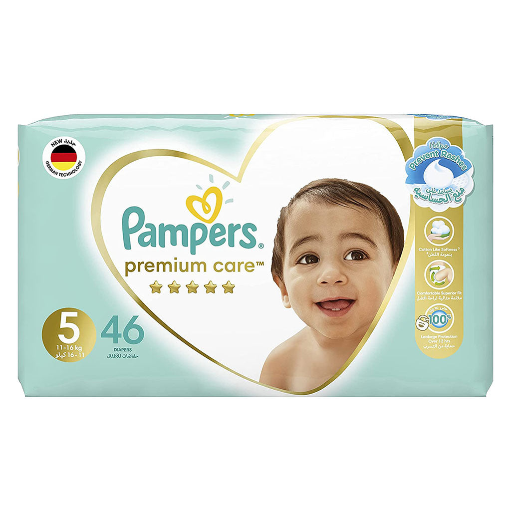 Pampers Premium Care Baby Diapers, Size 5, 11-16Kg, Pack of 46's - Easy Pharmacy LLC