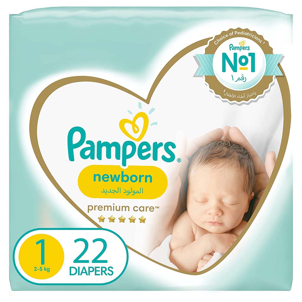 Pampers Premium Care Newborn Diapers, Size 1, 2-5Kg, Pack of 22's - Easy Pharmacy LLC