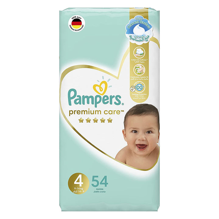 Pampers Premium Care Baby Diapers, Size 4, 9-14Kg, Pack of 54's - Easy Pharmacy LLC