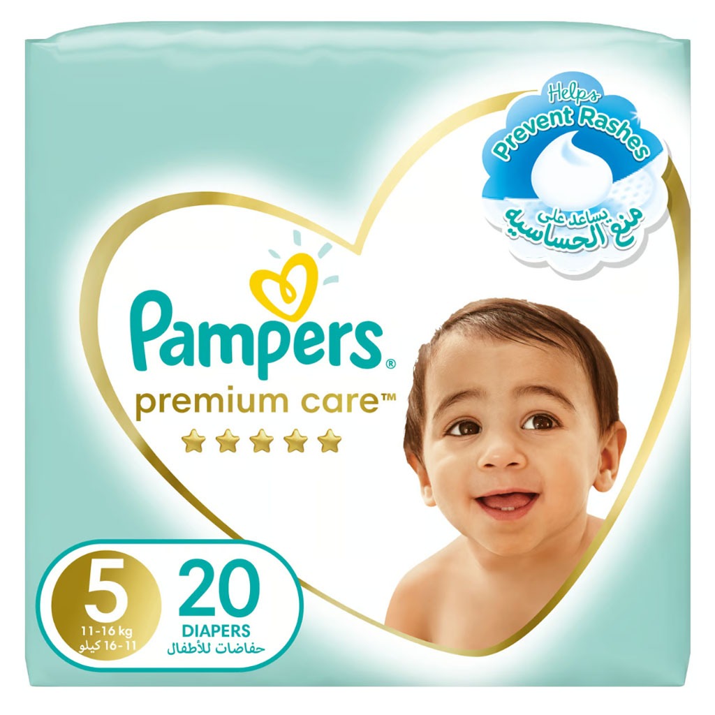 Pampers Premium Care Baby Diapers, Size 5, 11-16Kg, Pack of 20's - Easy Pharmacy LLC
