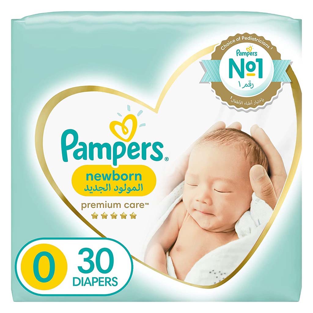 Pampers Premium Care Newborn Diapers, Size 0, For Below 2.5Kg, Pack of 30's - Easy Pharmacy LLC