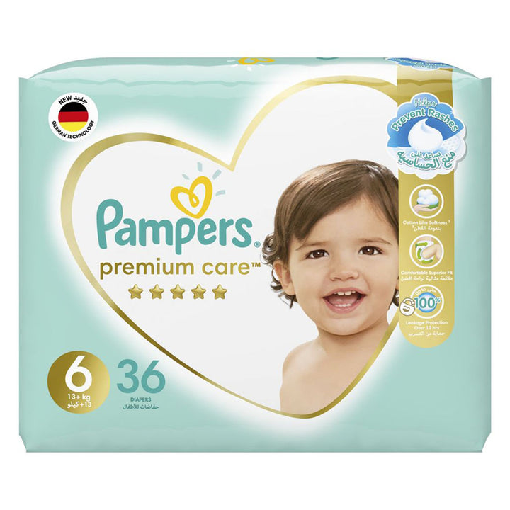Pampers Premium Care Baby Diapers, Size 6, For 13+Kg, Pack of 36's - Easy Pharmacy LLC