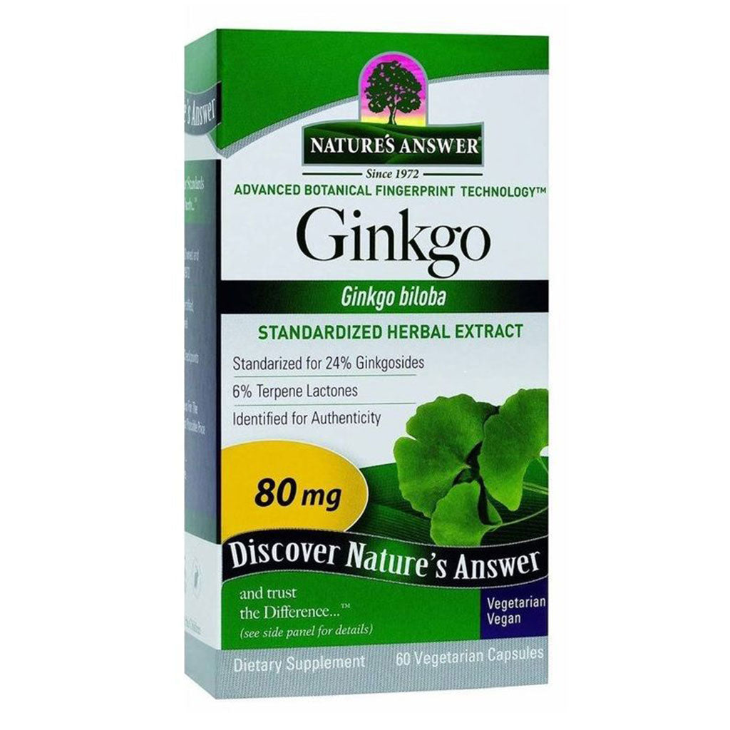 Nature's Answer Ginkgo Biloba 80mg Standardized Herbal Extract Vegan Capsules For Cognitive Support, Pack of 60's - Easy Pharmacy LLC