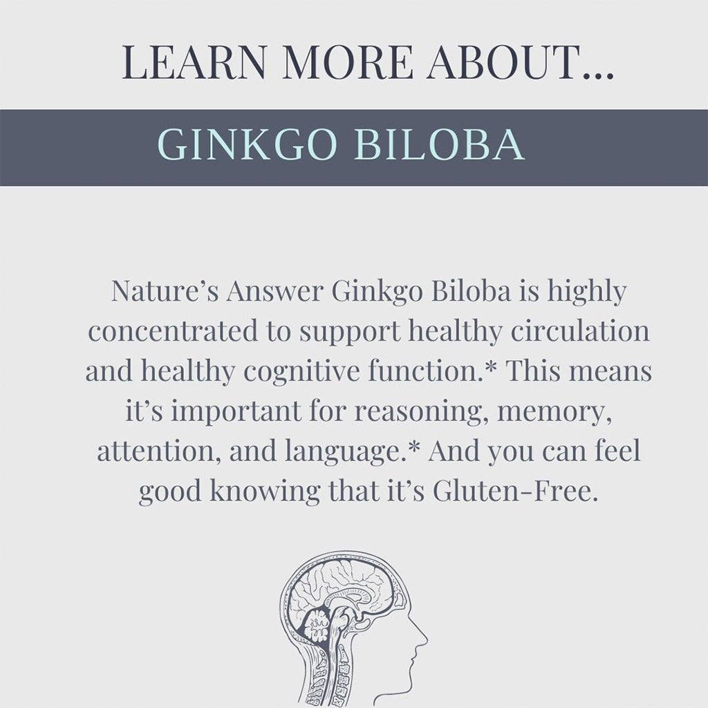 Nature's Answer Ginkgo Biloba 80mg Standardized Herbal Extract Vegan Capsules For Cognitive Support, Pack of 60's - Easy Pharmacy LLC