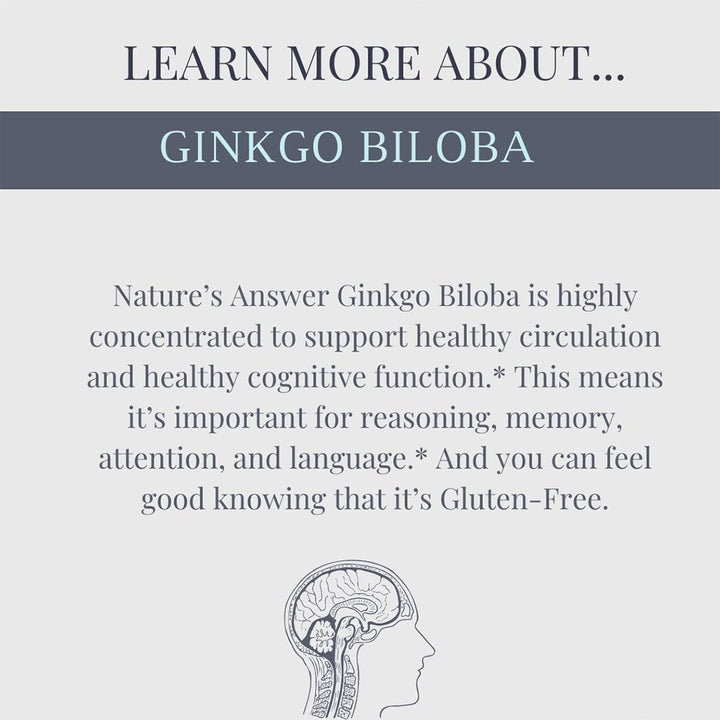 Nature's Answer Ginkgo Biloba 80mg Standardized Herbal Extract Vegan Capsules For Cognitive Support, Pack of 60's - Easy Pharmacy LLC