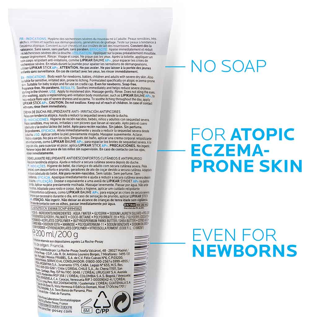 La Roche-Posay Lipikar Syndet AP+ Body Wash For Extremely Dry Atopic Eczema-Prone Skin 200ml - Easy Pharmacy LLC