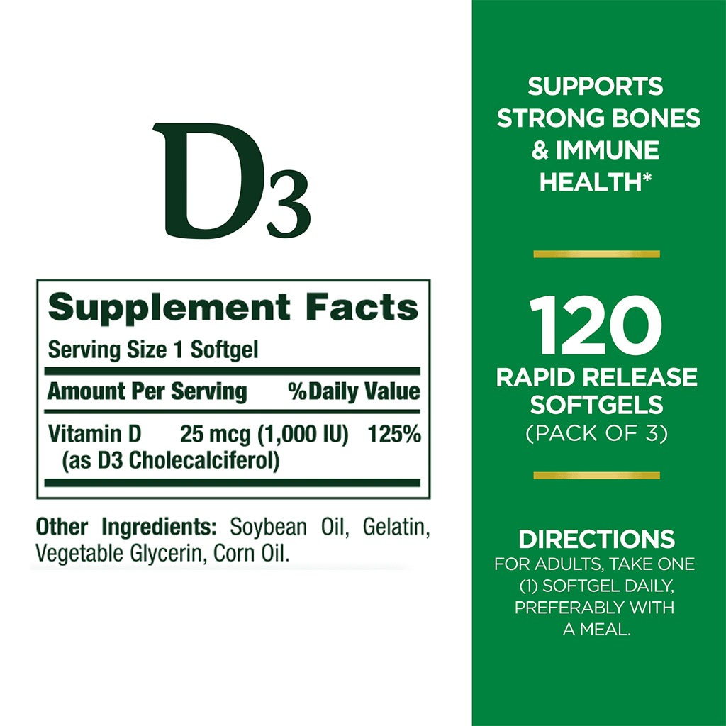 Nature's Bounty Vitamin D3 1000IU Softgels 120's - Easy Pharmacy LLC