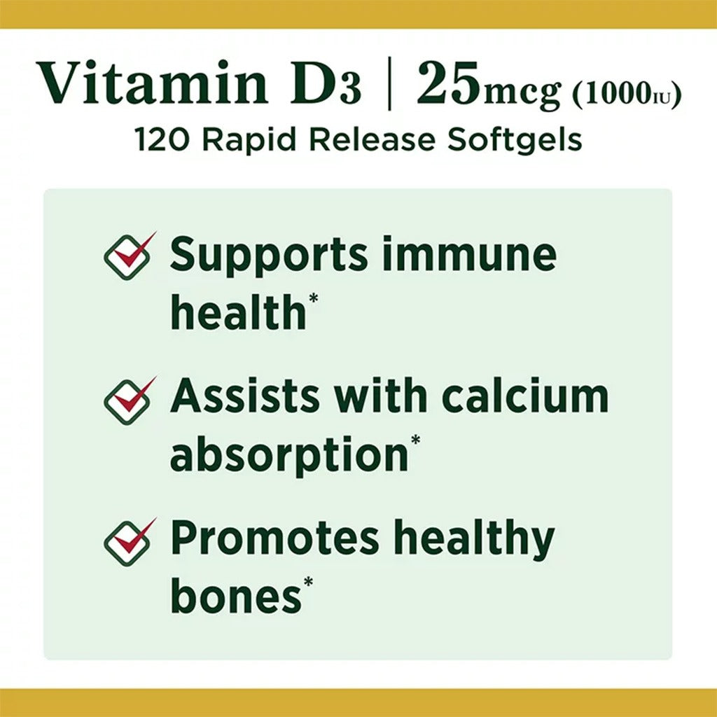 Nature's Bounty Vitamin D3 1000IU Softgels 120's - Easy Pharmacy LLC