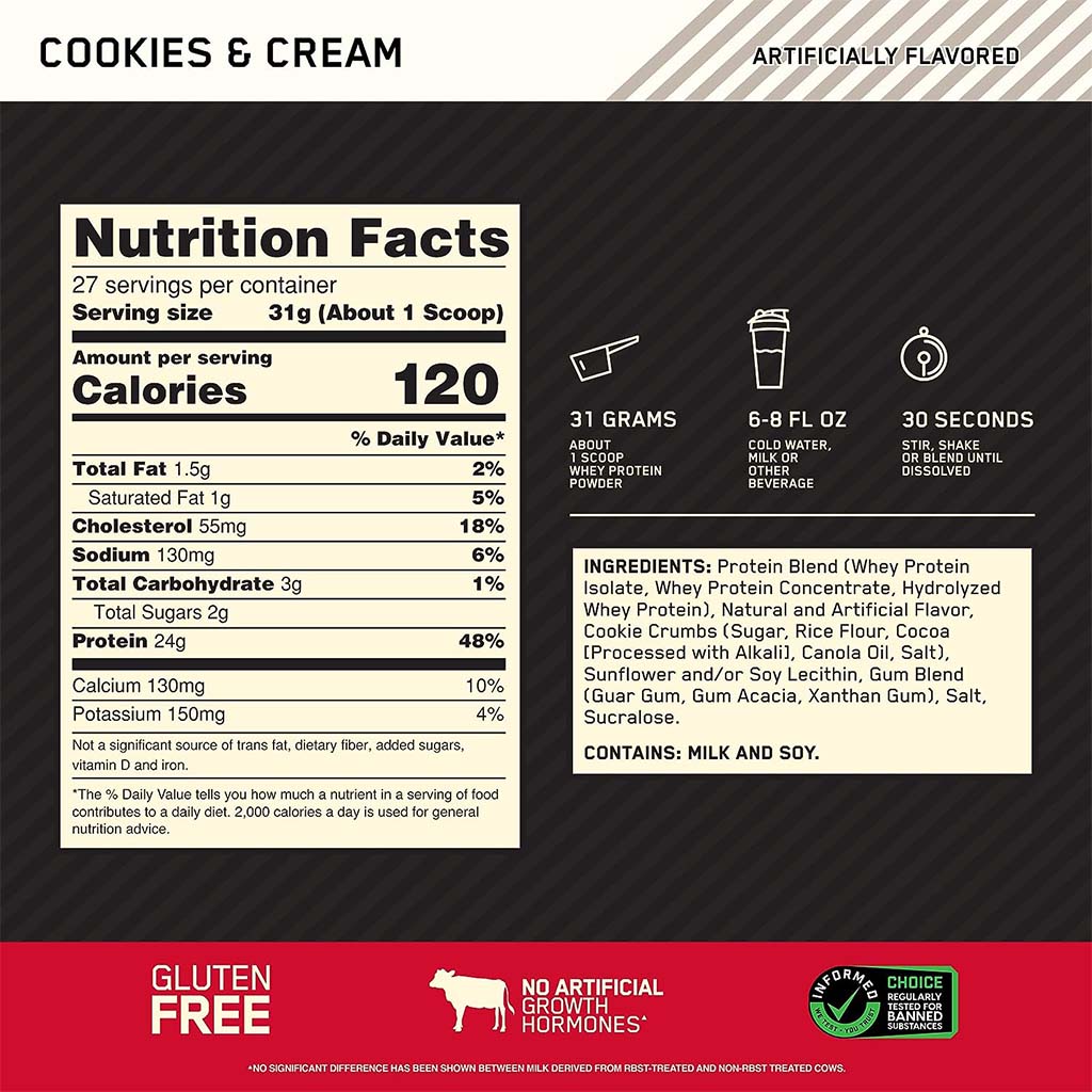 Optimum Nutrition Gold Standard 100% Whey Protein Powder Drink Mix Cookies & Cream Powder 5lb - Easy Pharmacy LLC