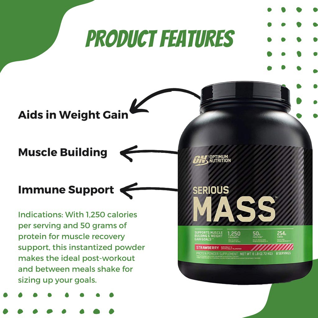 Optimum Nutrition Serious Mass Strawberry Flavor Protein Powder 6lb - Easy Pharmacy LLC