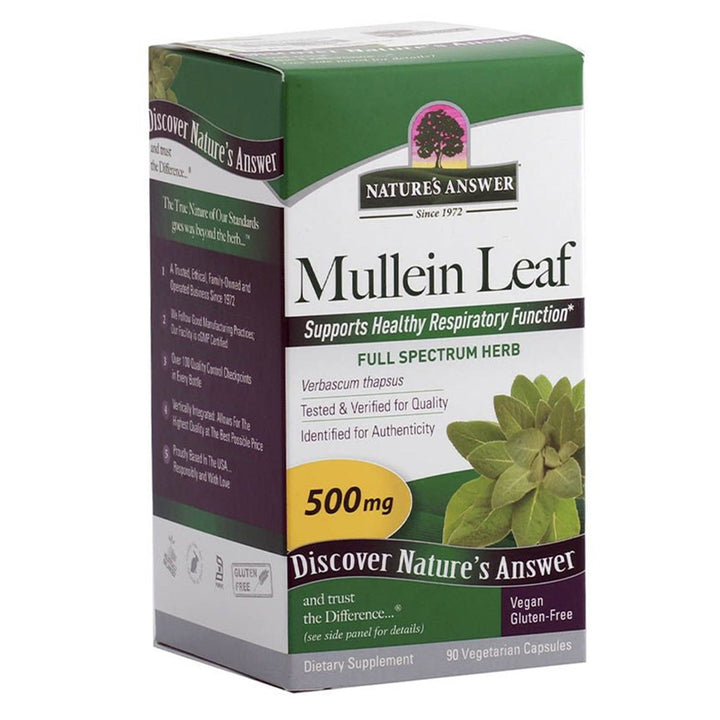 Nature's Answer Mullein Leaf 500mg Vegan Capsules For Respiratory Health, Pack of 90's - Easy Pharmacy LLC