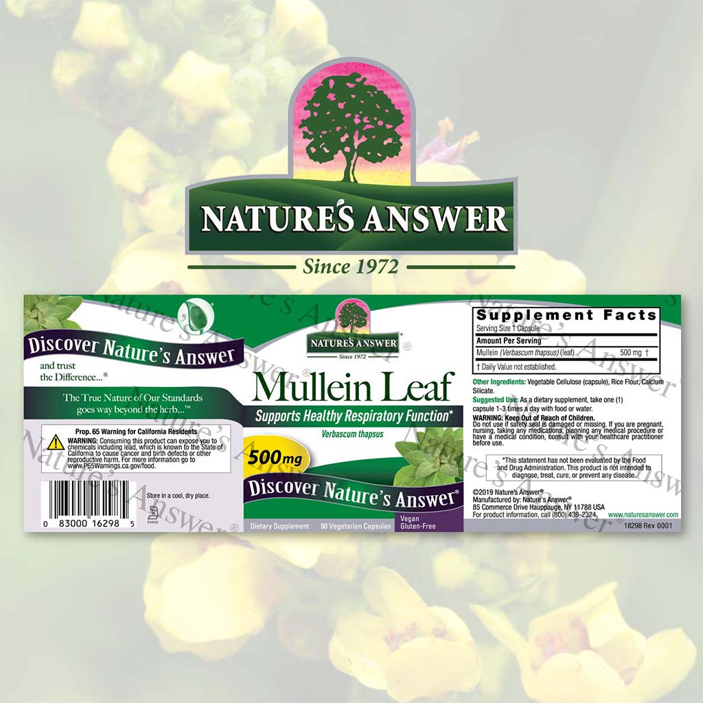 Nature's Answer Mullein Leaf 500mg Vegan Capsules For Respiratory Health, Pack of 90's - Easy Pharmacy LLC