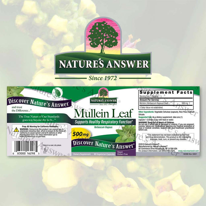 Nature's Answer Mullein Leaf 500mg Vegan Capsules For Respiratory Health, Pack of 90's - Easy Pharmacy LLC