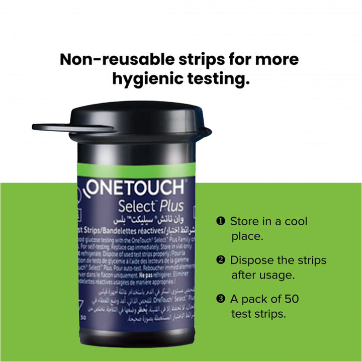 OneTouch Select Plus Blood Sugar Test Strips, Pack of 50s - Easy Pharmacy LLC