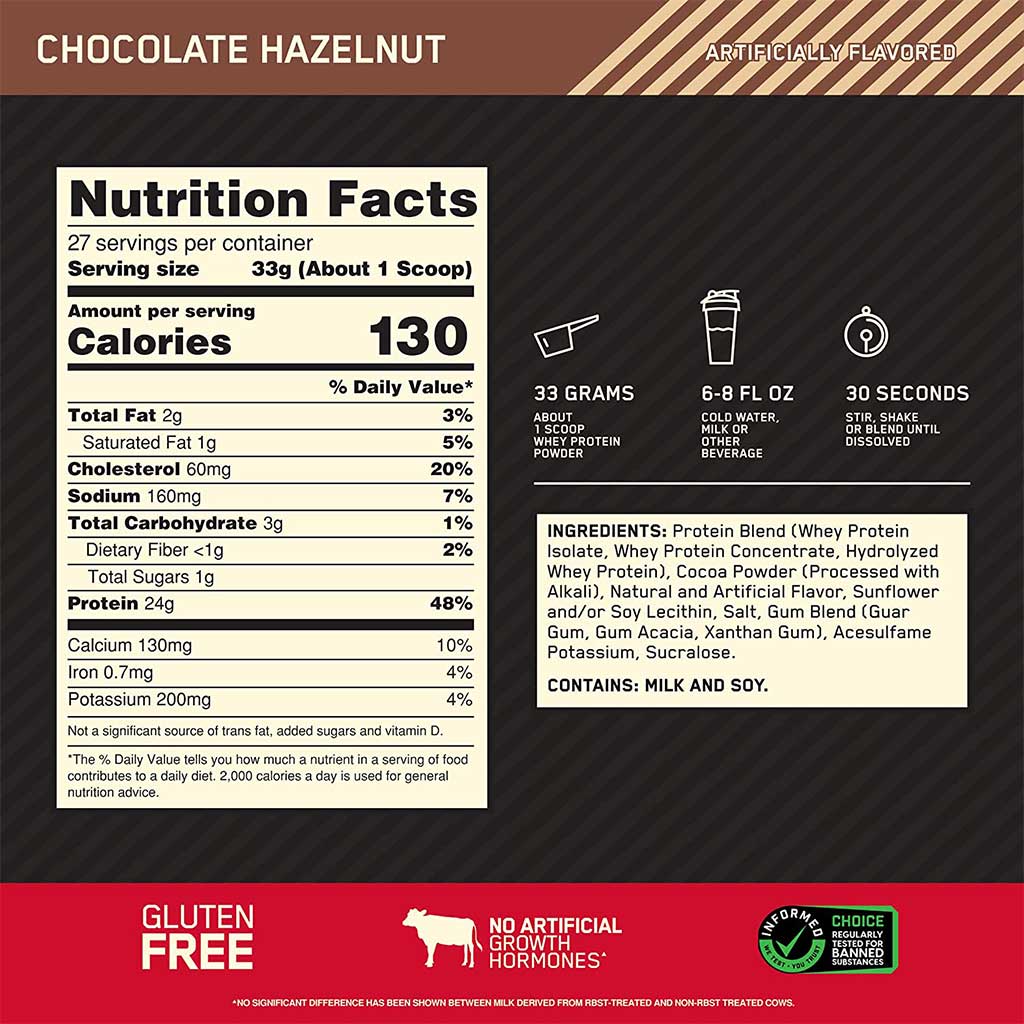 Optimum Nutrition Gold Standard 100% Whey Protein Chocolate Hazelnut 2lb - Easy Pharmacy LLC