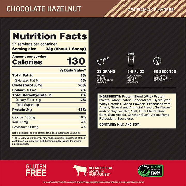 Optimum Nutrition Gold Standard 100% Whey Protein Chocolate Hazelnut 2lb - Easy Pharmacy LLC