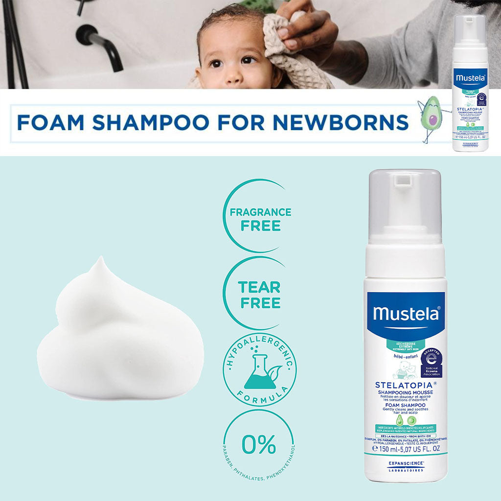 Mustela Stelatopia Foam Baby Shampoo For Atopic Prone Skin, Fragrance-Free 150ml - Easy Pharmacy LLC
