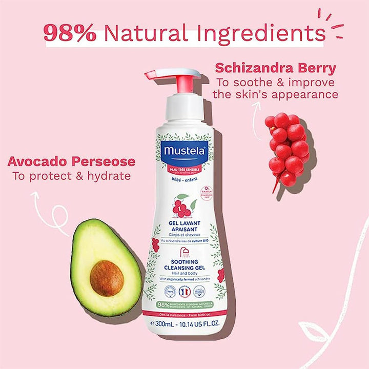 Mustela Baby Soothing Cleansing Gel For Hair and Body, Fragrance Free 300ml - Easy Pharmacy LLC