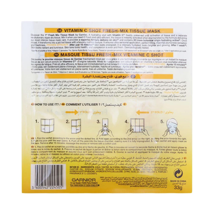 Garnier SkinActive Vitamin C Shot Fresh-Mix Tissue Mask 1's - Easy Pharmacy LLC