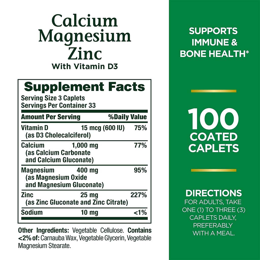 Nature's Bounty Calcium Magnesium Zinc with Vitamin D3 Caplets 100's - Easy Pharmacy LLC