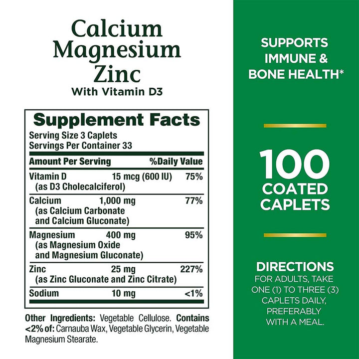 Nature's Bounty Calcium Magnesium Zinc with Vitamin D3 Caplets 100's - Easy Pharmacy LLC