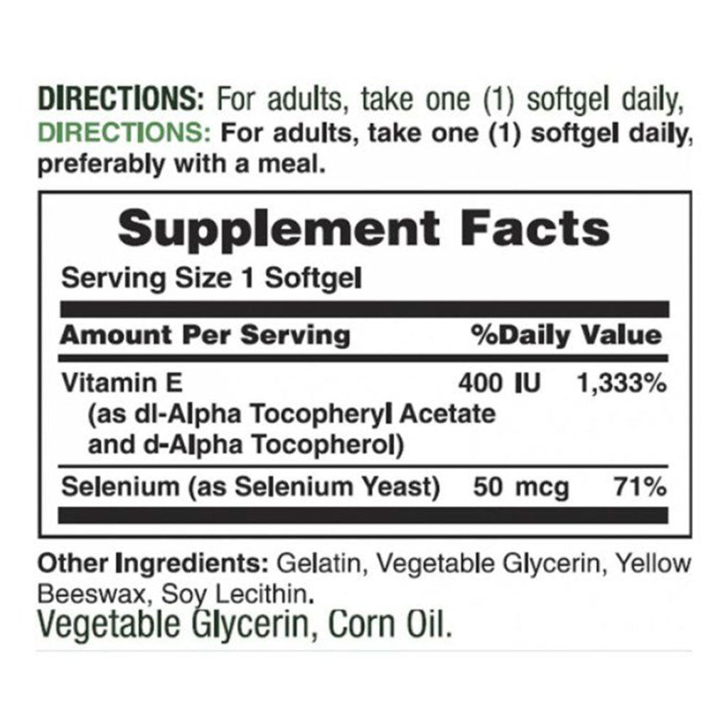 Nature's Bounty E-400IU with Selenium 50 mcg Softgels 30's - Easy Pharmacy LLC