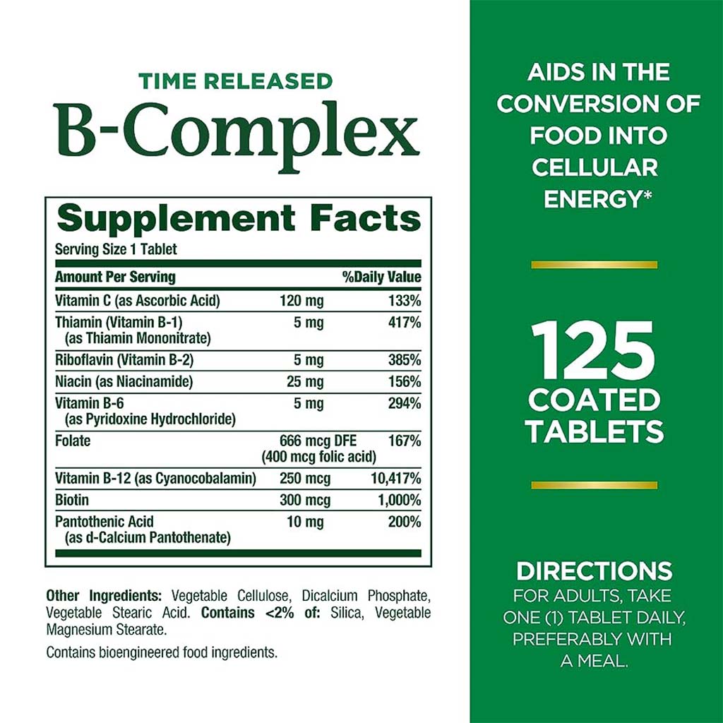 Nature's Bounty B-Complex with Folic Acid Plus Vitamin C Tablets 125's - Easy Pharmacy LLC
