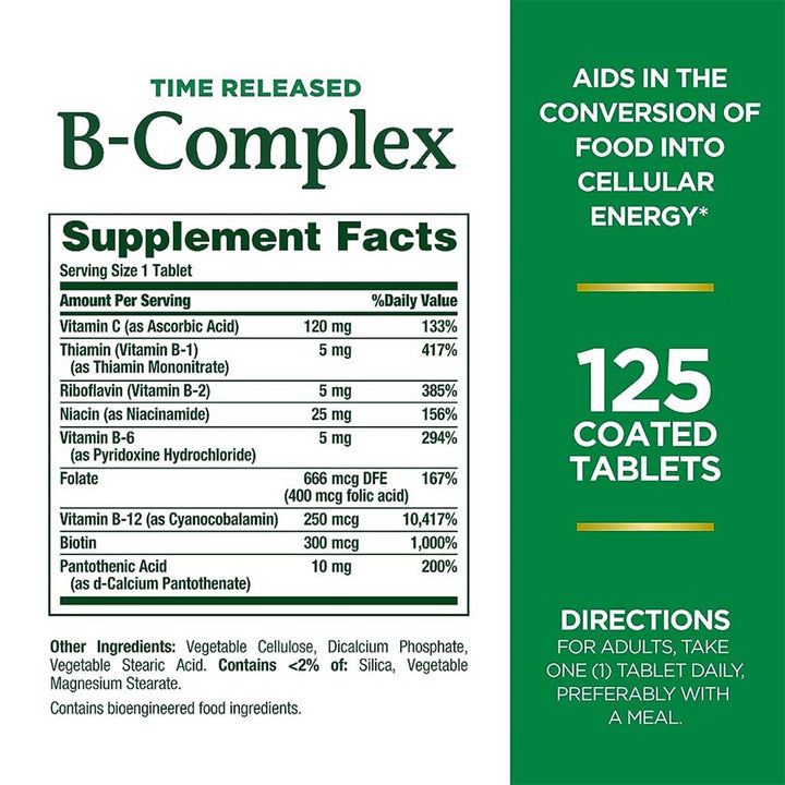 Nature's Bounty B-Complex with Folic Acid Plus Vitamin C Tablets 125's - Easy Pharmacy LLC